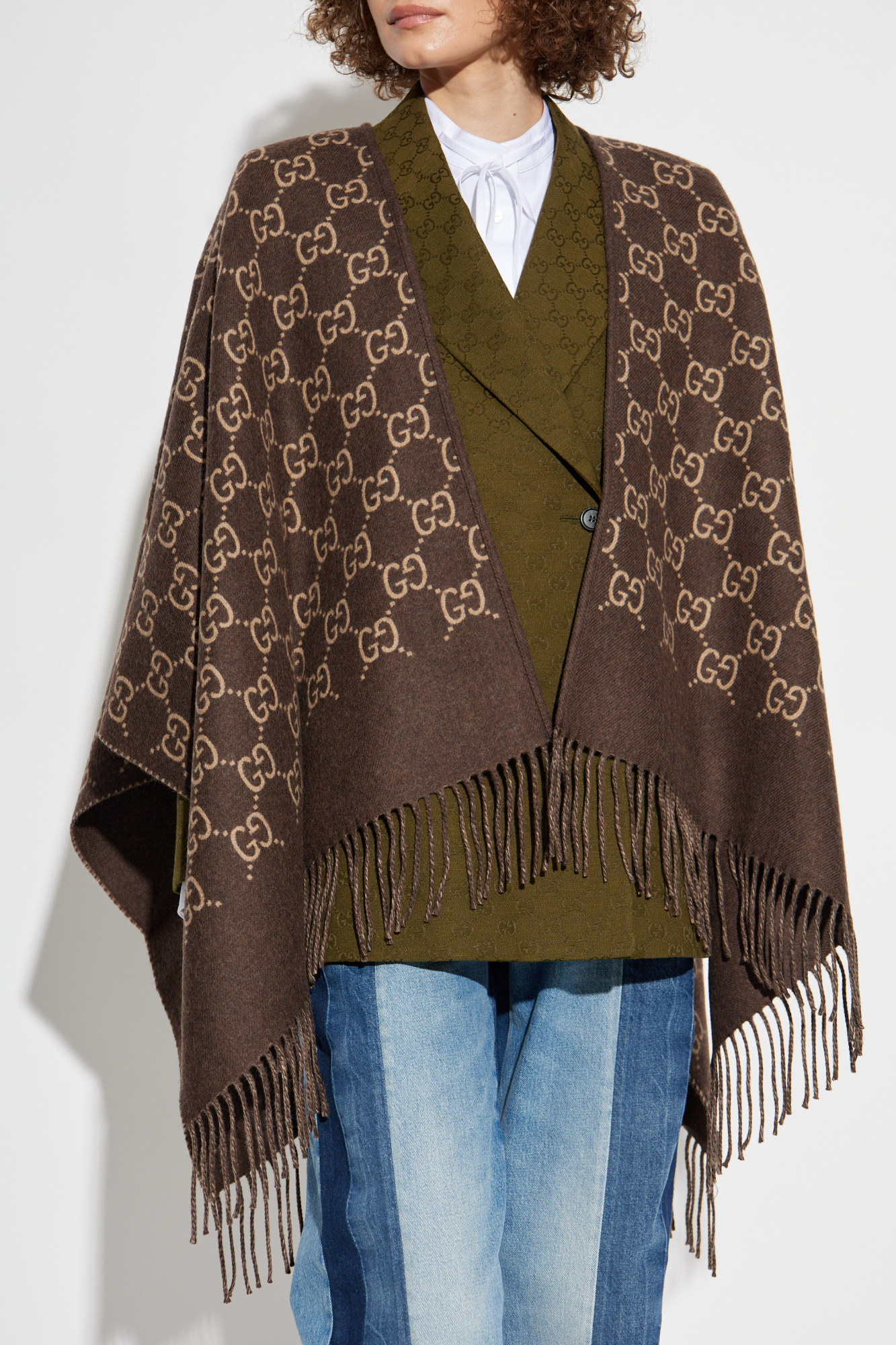 Brown Wool poncho with 
